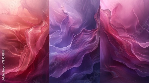 Template of abstract pink and purple gradient fluid liquid cover with vibrant graphic colors, holograms, and lines. Best for flyers, brochures, background, wallpaper, ads, and more. photo