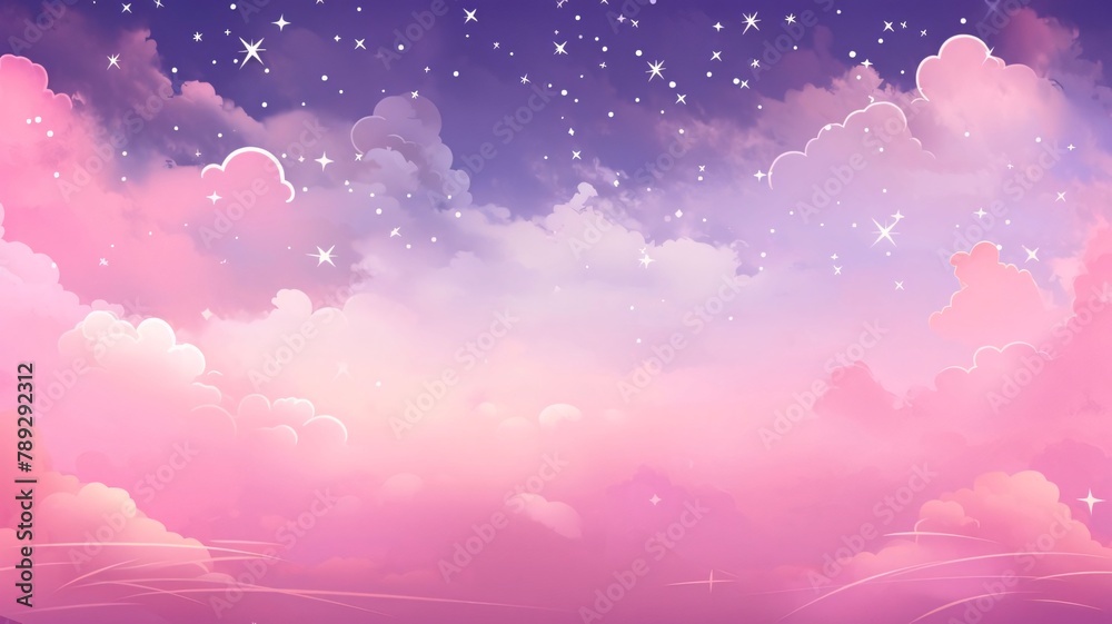 Sky clouds background. Sky with clouds and stars. Vector illustration.