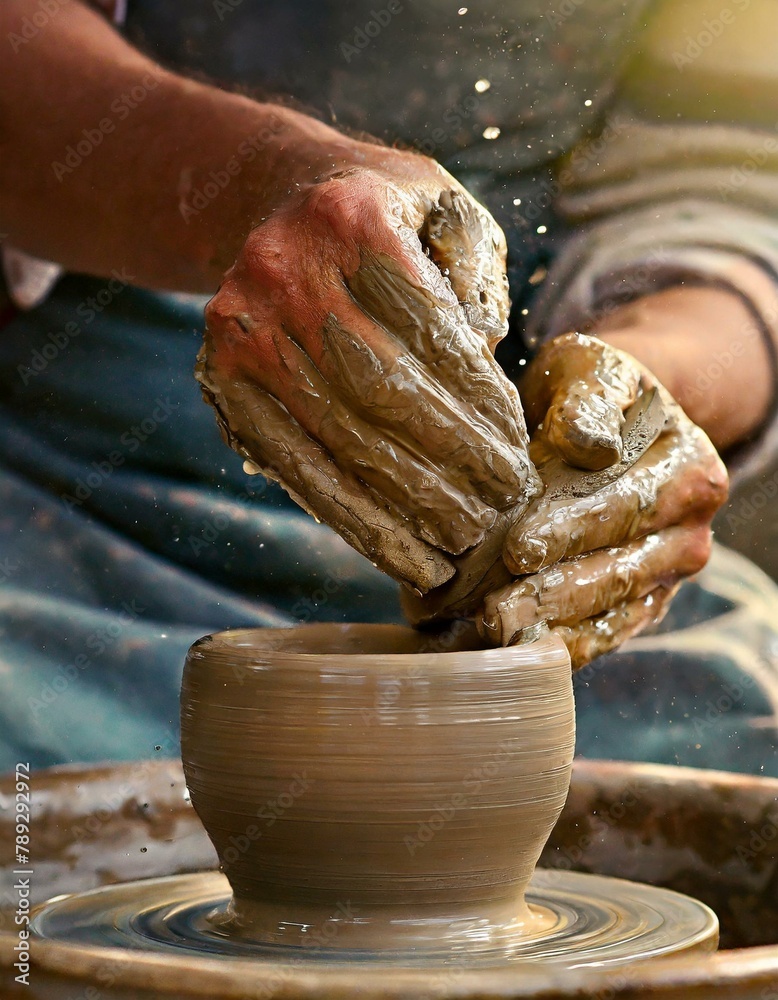 a potter at work on a pottery bowl making a bowl