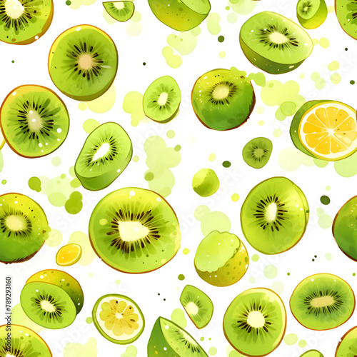 Seamless background with kiwi and lemon. Vector illustration.