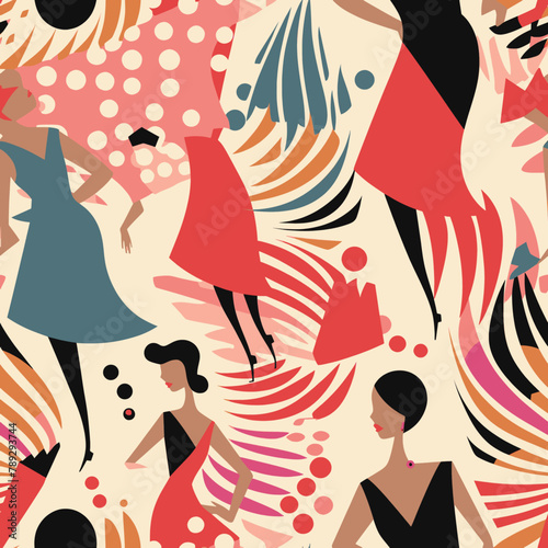 Seamless pattern with stylized women silhouettes. Vector illustration.