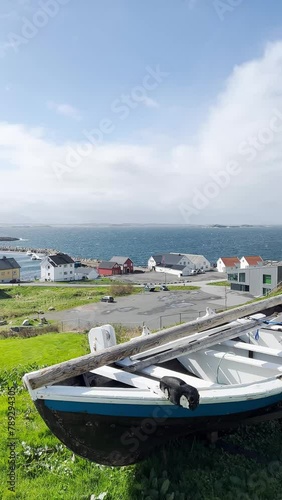 Bud is old fishing village in Hustadvika Municipality on the shore of the Atlantic Ocean in western Norway, located on the Romsdal peninsula along the Atlanterhavsveien road. Vertical video photo