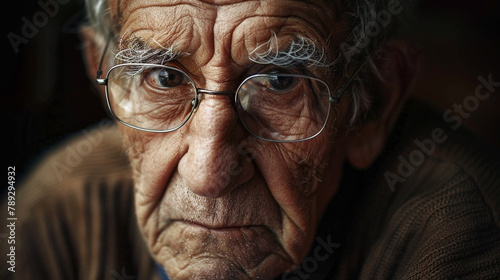 Portrait of a sad old man with glasses
