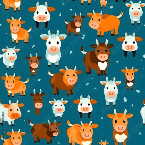 Seamless pattern with cute farm animals. Cartoon vector illustration.