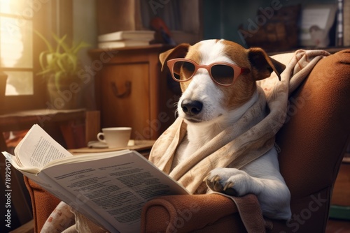 Dog Wearing Sunglasses Reading Book