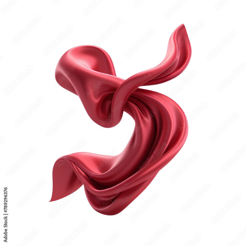 Fototapeta premium Beautiful flowing fabric of red wavy silk or satin. 3d rendering on Isolated transparent background png. generated with AI