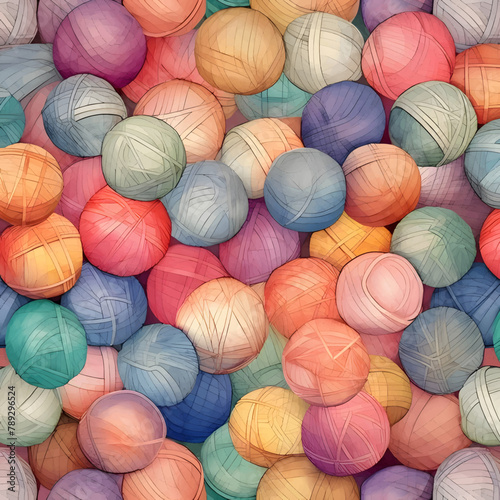 Seamless pattern of multicolored yarn balls. Vector illustration.