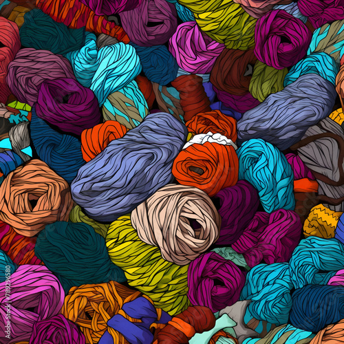 Seamless knitting pattern. Colorful wool yarn background. Vector illustration