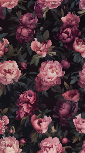 Seamless pattern with peony flowers. Floral background.