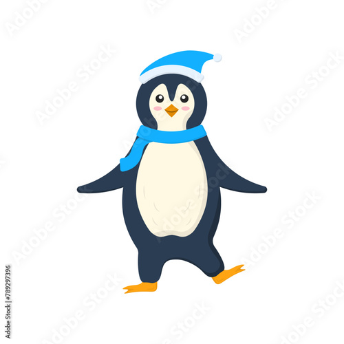 Collection of funny cartoon arctic characters animals in outerwear. Set of adorable penguins wearing winter clothing and hats. Postcard for New Year and Christmas. Vector image in cartoon flat style. © Little Monster 2070