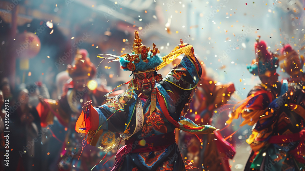 Tibetan cultural festivities featuring traditional dances colorful costumes and ceremonial rituals.