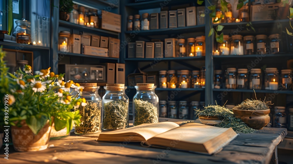 Old Knowledge, Glass Jars: Dried Herb Collection in a Rustic Library