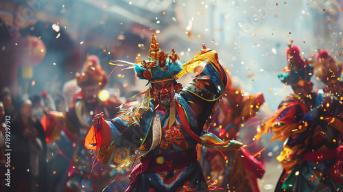 Tibetan cultural festivities featuring traditional dances colorful costumes and ceremonial rituals. photo