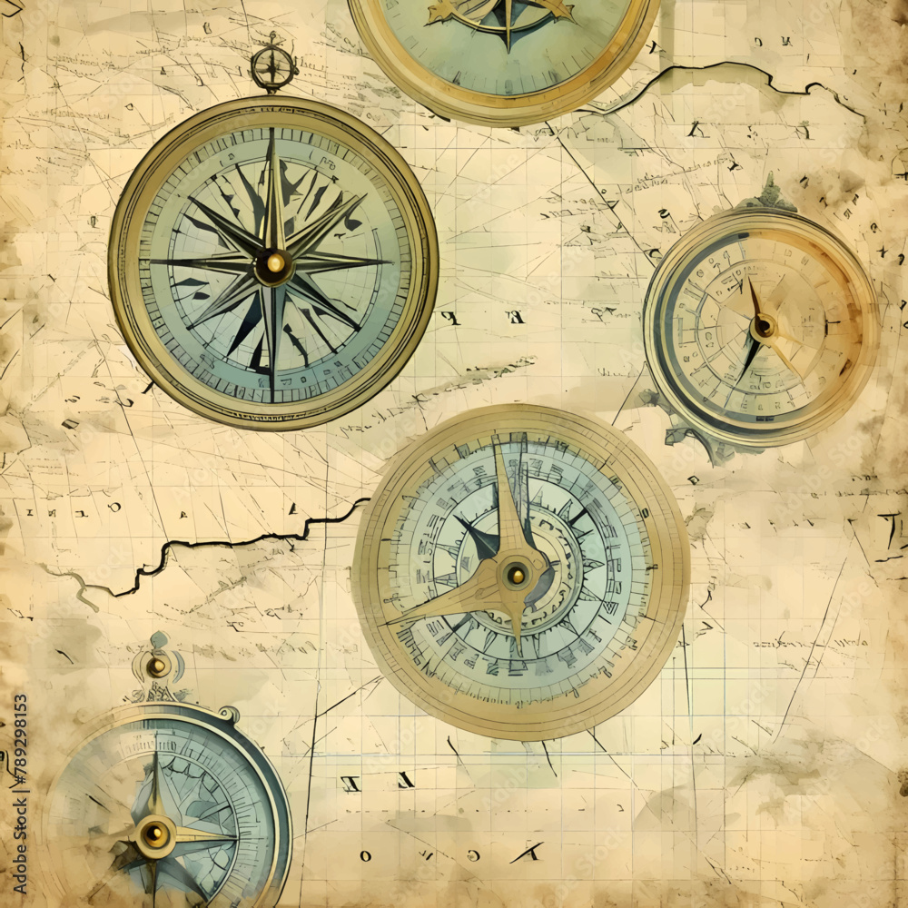 Vintage background with old map and compass. Retro style toned.