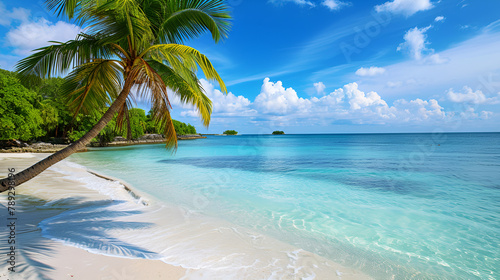 Palm Tree Adorned Scenic Coral Beach