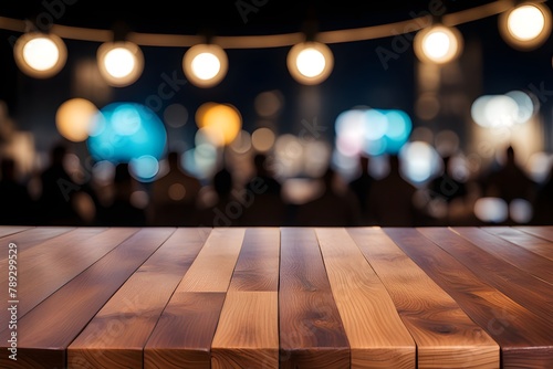 Wood table top, night party 