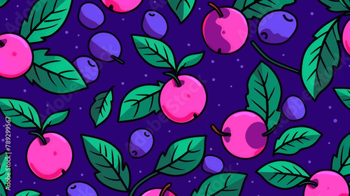 Seamless pattern with plums. Vector illustration in cartoon style.