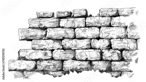 Black and white sketch of brick stone wall. Generative AI