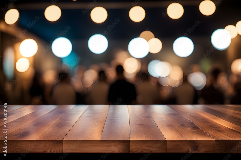 Wood table top, night party Wood table top, night party