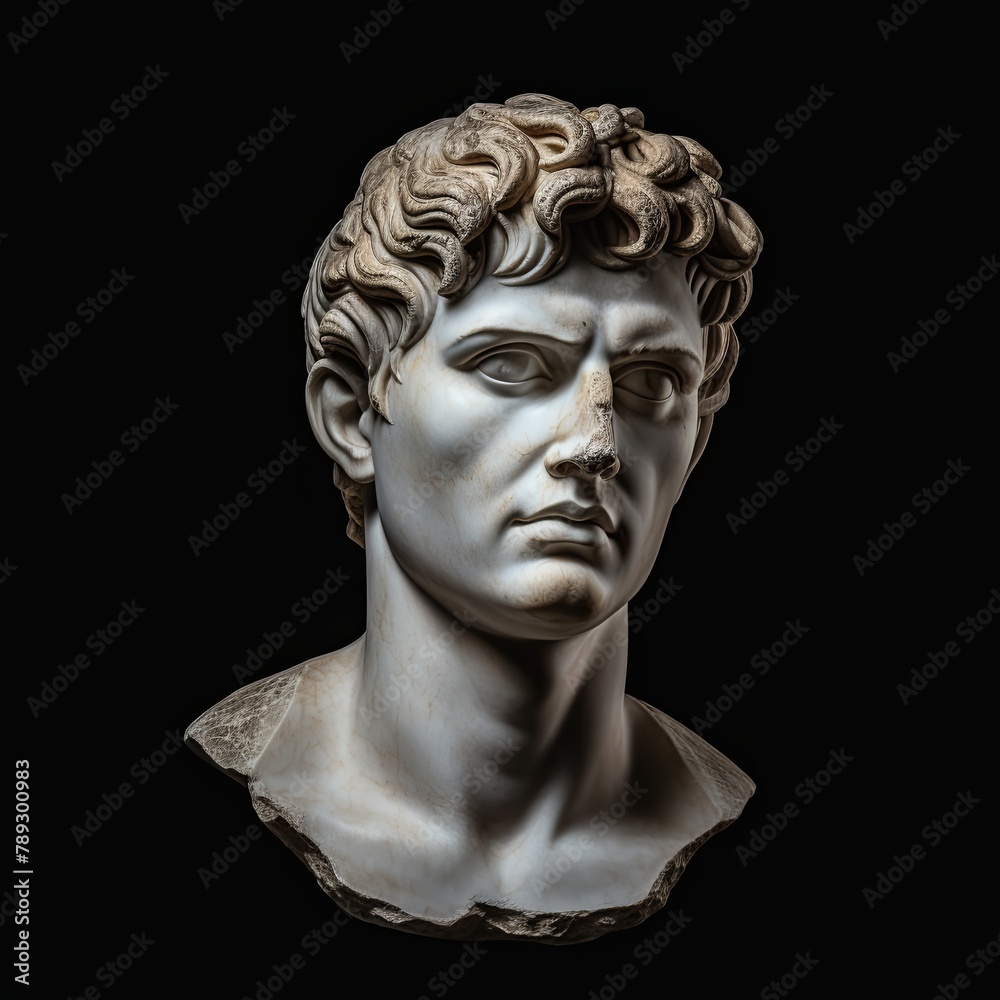 greek human head statue in a stern position greek human head statue in a stern position
