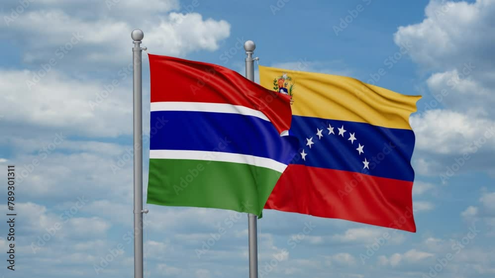 Venezuela and Gambia two flags waving together, looped video Venezuela and Gambia two flags waving together, looped video