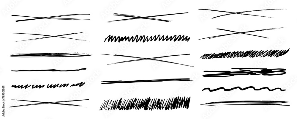 Underline scribble lines, cross stoke, set free hand fast marks, typography elements isolated on background. Sketch form, border. Underline scribble lines, cross stoke, set free hand fast marks, typography elements isolated on background. Sketch form, border.