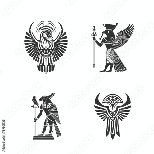 Egyptian god Horus logo icon design template. collection of images of the sacred Egyptian Falcon bird. Animal and human. elegant luxury gold flat vector
