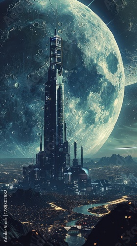A futuristic city on the moon overlooking Earth © AI Farm