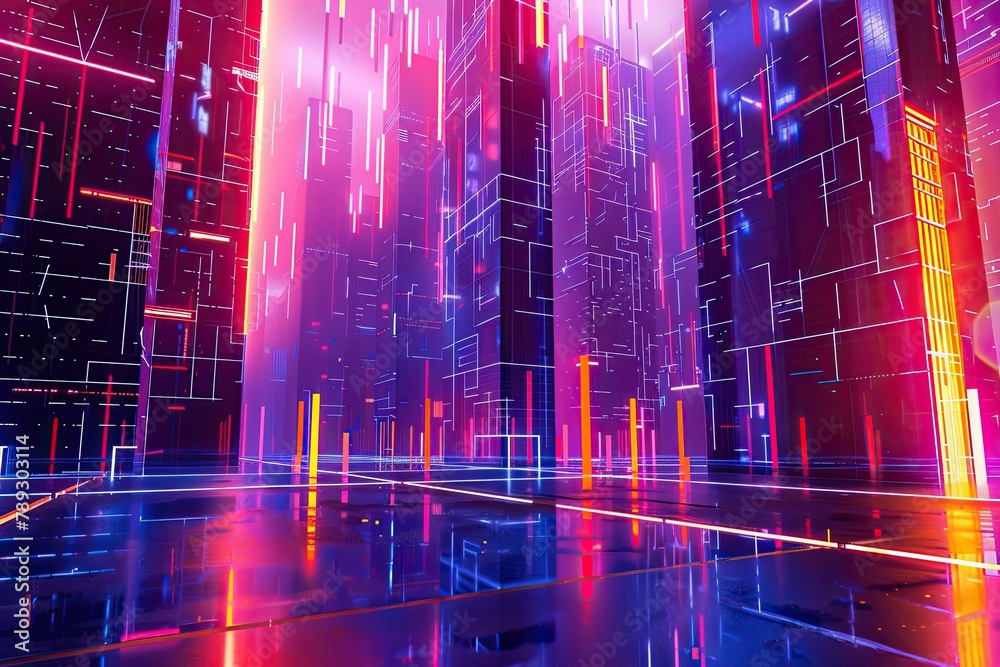 Futuristic 3D cityscape with abstract architecture