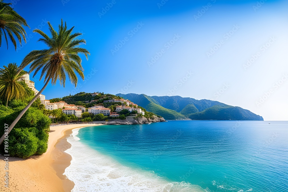 beautiful mediterranean tropical beach - obrazy, fototapety, plakaty 
