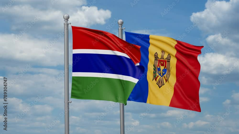Moldova and Gambia two flags waving together, looped video, two country cooperation concept Moldova and Gambia two flags waving together, looped video, two country cooperation concept