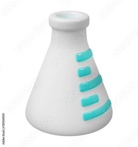 3d medical white flask. Scientific technology laboratory, biotechnology, chemistry, science concept. Trendy and modern cartoon style