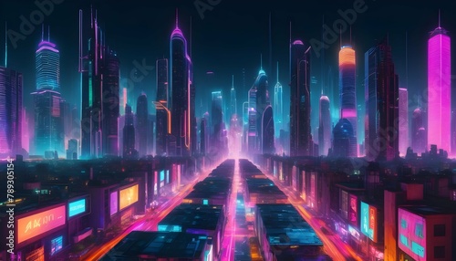 Psychedelic-Cityscape-With-Towering-Neon-Skyscrape- 3