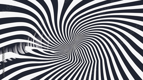 Abstract retro psychedelic optical illusion background with zebra stripes, optical illusion of volume black and white lines , hypnotic effect 