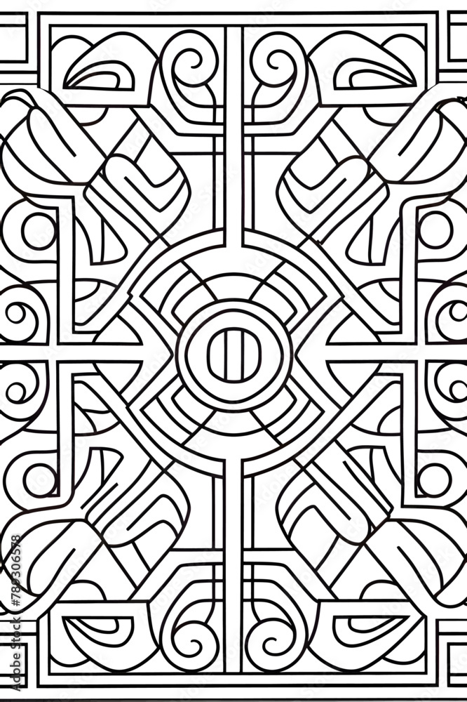 Seamless pattern for coloring book. Black and white illustration.