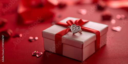 red gift box with Blurred red background