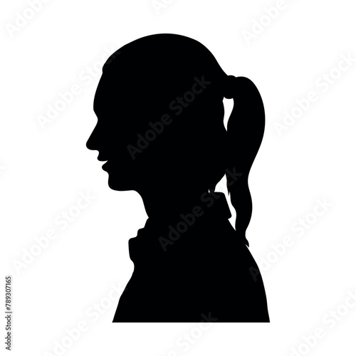 Young man with ponytail hairstyle side view profile silhouette.
