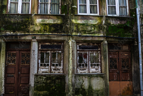 Facade of an old abandoned building, Braga, Portugal