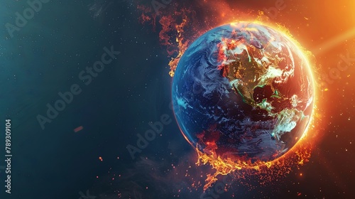 Realistic portrayal of Earth s burning surface. Conveying the global warming theme. AI Image