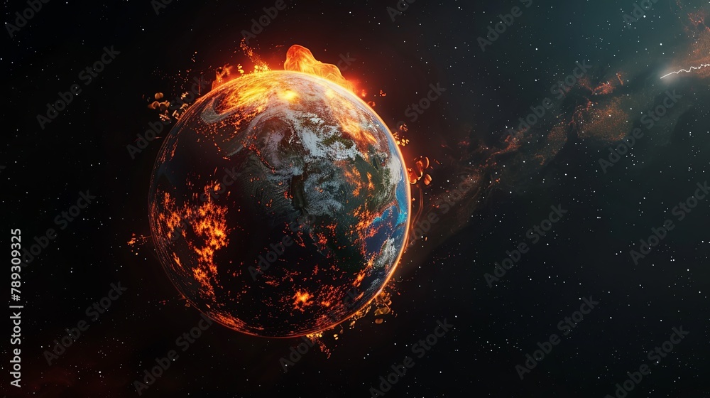 Ultra-realistic portrayal of Earth's burning surface, emphasizing the global warming theme. AI Image