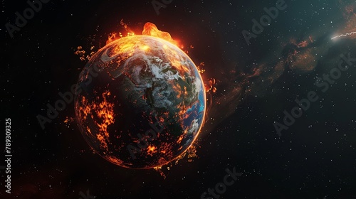 Ultra-realistic portrayal of Earth's burning surface, emphasizing the global warming theme. AI Image