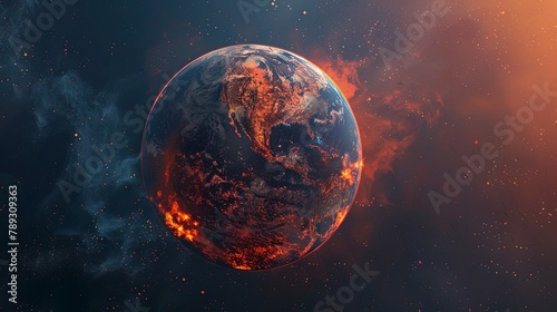 Earth's burning surface depicted in ultra-realistic style, symbolizing the global warming theme. AI Image