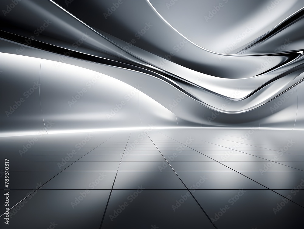 Fototapeta premium Futuristic Interior Design with Geometric Wall Elements and Smooth Pavement Floor