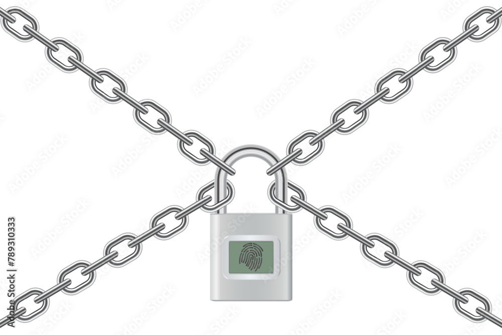 3d vector design illustration of padlock with chain isolated on white background. 3d vector design illustration of padlock with chain isolated on white background.