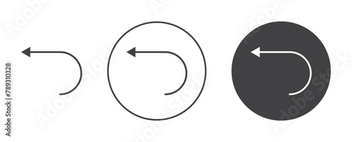 Undo icon set. return back arrow vector symbol. reverse button vector. reset or reload icon. repeat pictogram in black filled and outlined style.
