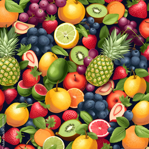 Seamless pattern with fruits. Vector illustration for your design.