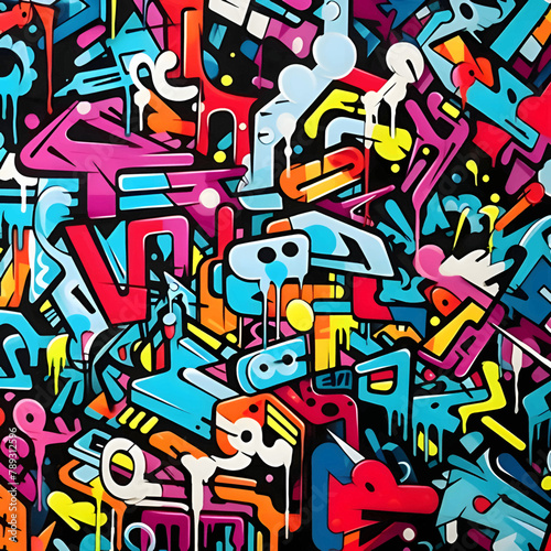 Graffiti urban seamless pattern. Colorful vector illustration in graffiti style