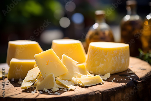 Grana Padano Cheese on a farmers market stand photo