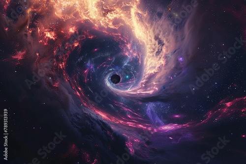 Rotating loop of a supermassive black hole with twinkling stars - 4K Rotating black hole. generative ai photo