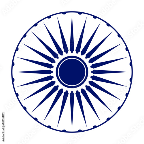 Wheel with spokes vector icon.Modern ashok chakra graphic vector element icon isolated over white background.Chakra wheel with twenty four spokes ready to be used for graphic purposes.